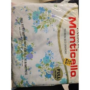 Vintage Cannon Monticello Full Fitted Sheet Field cottage Floral New NIP